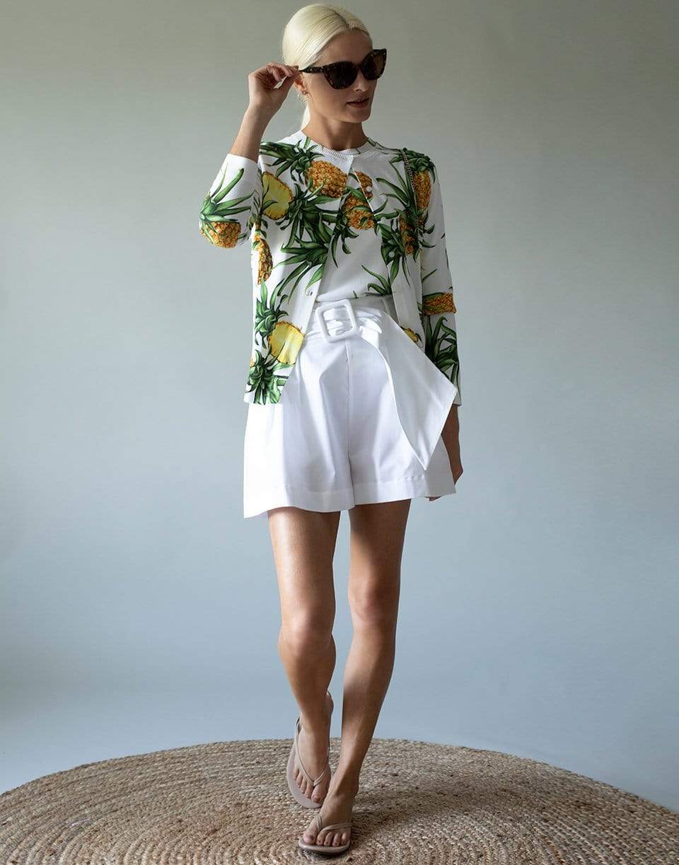 OSCAR DE LA RENTA-Pineapple Print Sleeveless Crewneck Tank-