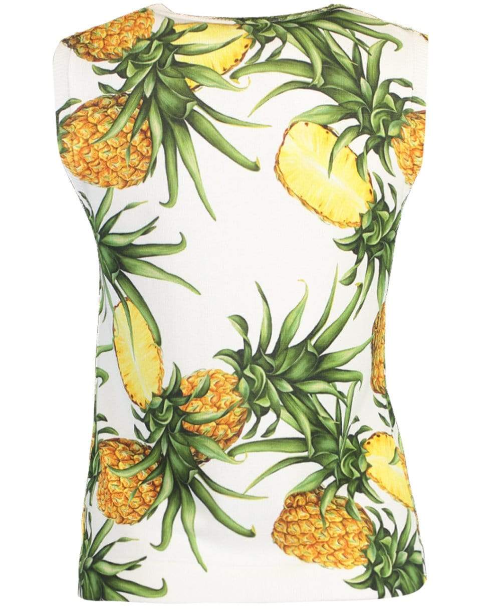 OSCAR DE LA RENTA-Pineapple Print Sleeveless Crewneck Tank-
