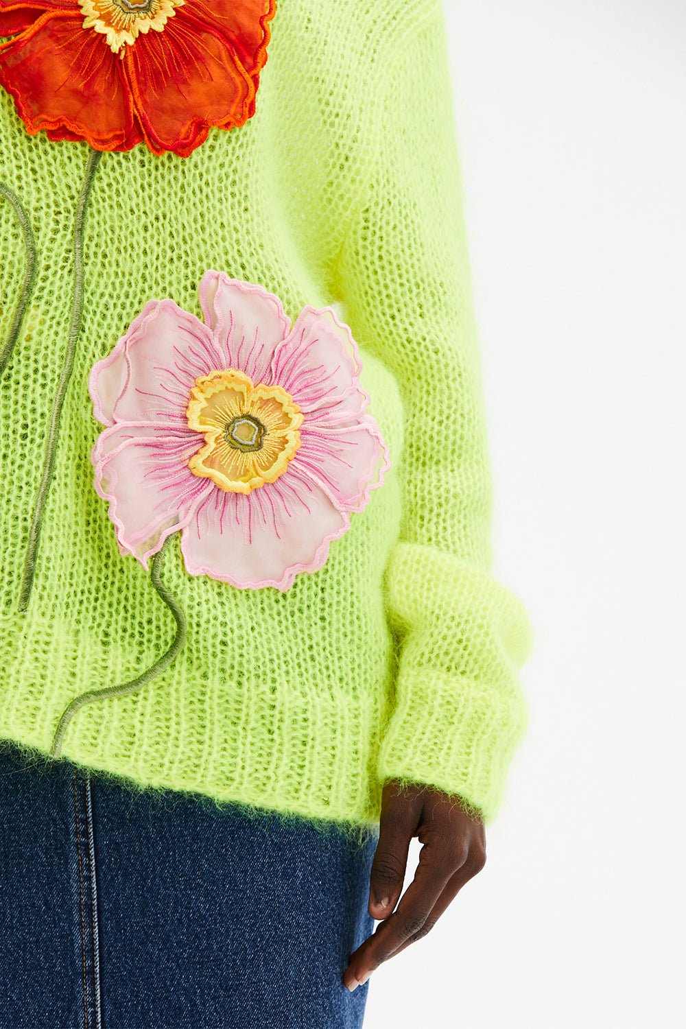 OSCAR DE LA RENTA-Off The Shoulder Poppy Embroidered Pullover-
