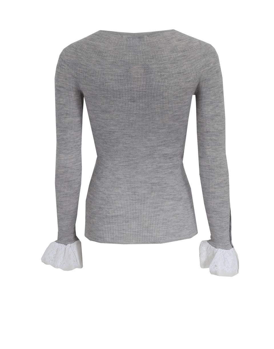 OSCAR DE LA RENTA-Lace Chiffon Knit Top-PALEGREY