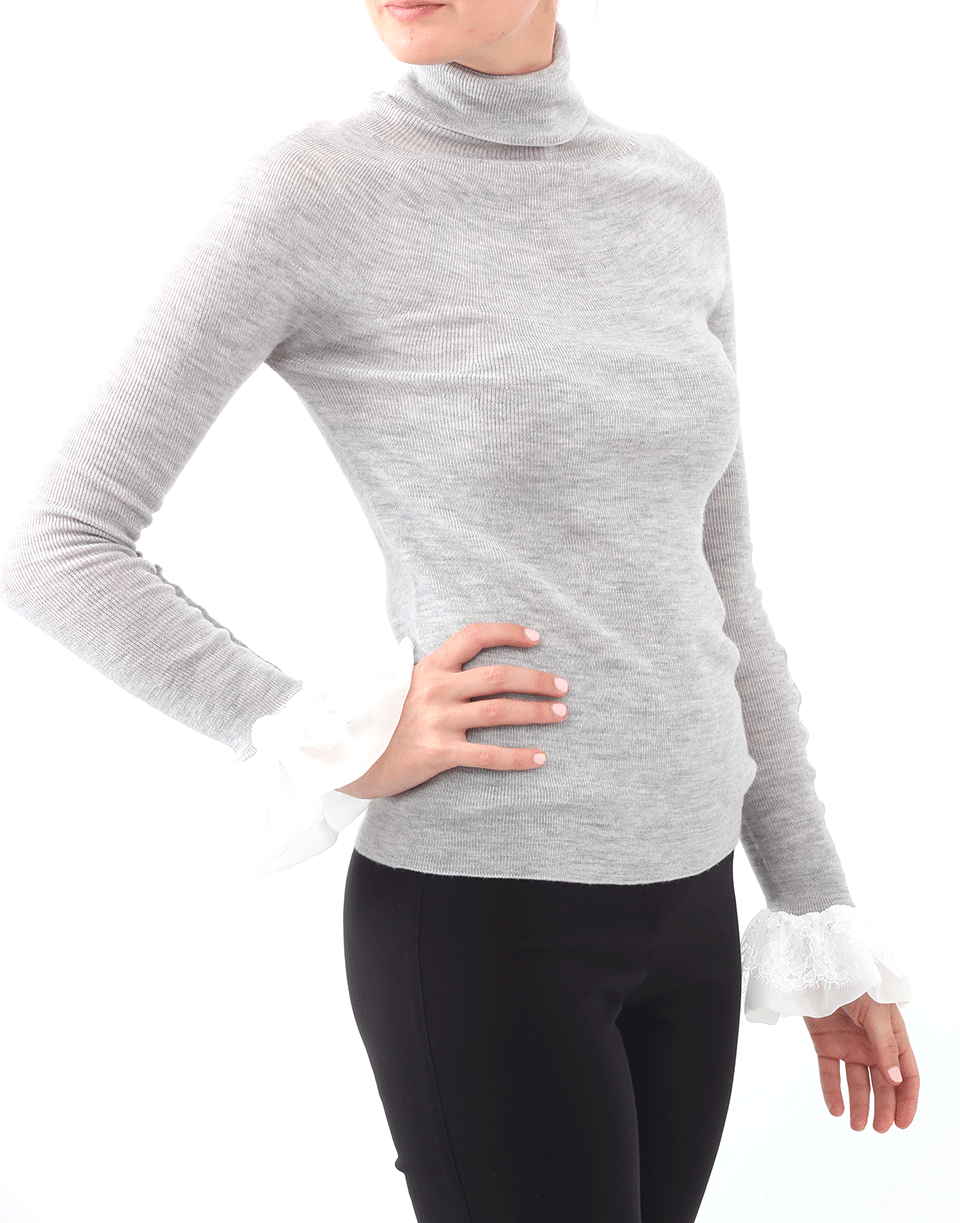 OSCAR DE LA RENTA-Lace Chiffon Knit Top-PALEGREY