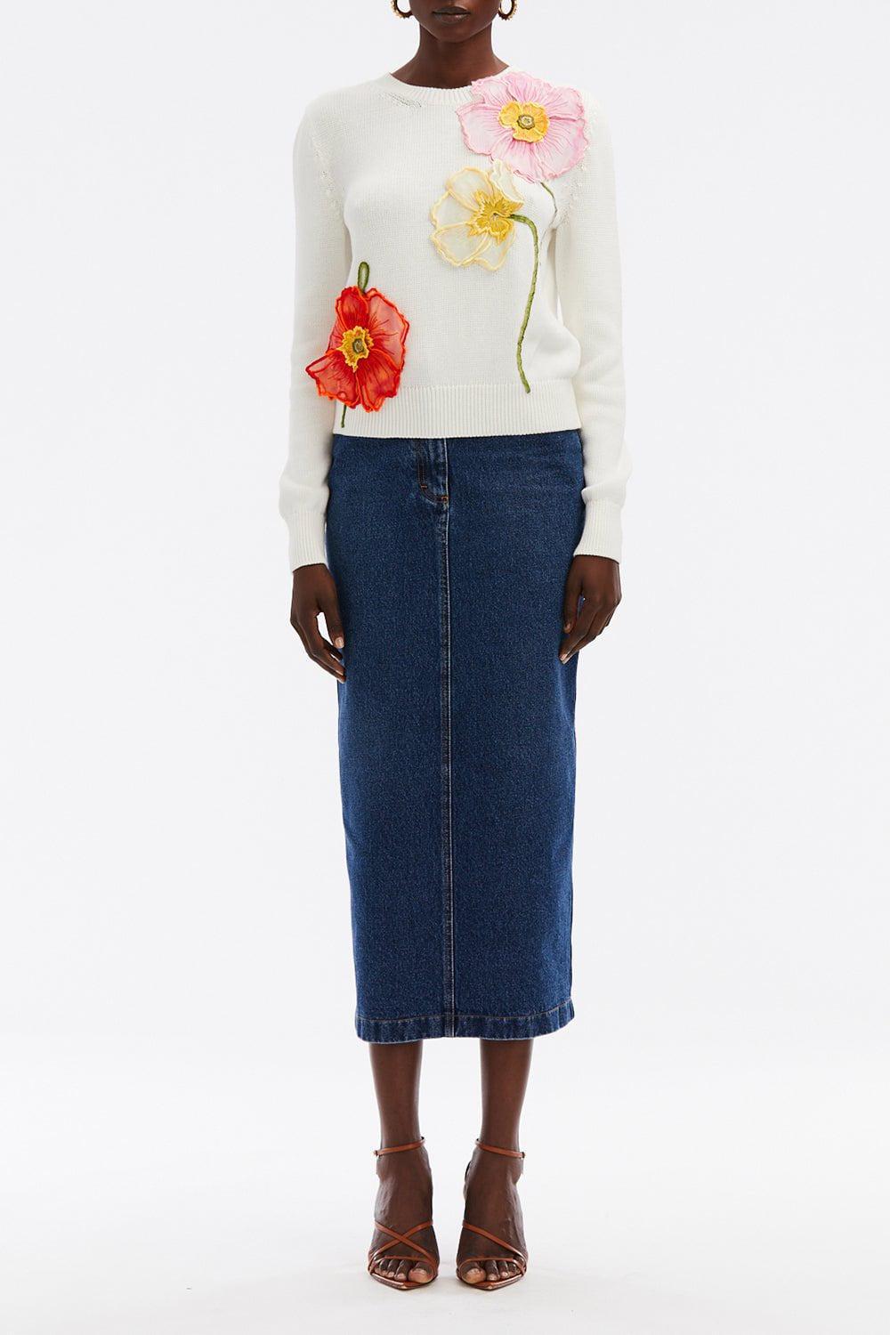 OSCAR DE LA RENTA-Painted Poppies Embroidered Jumper-