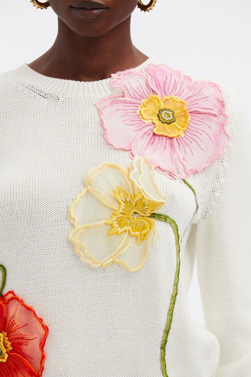 OSCAR DE LA RENTA-Painted Poppies Embroidered Jumper-