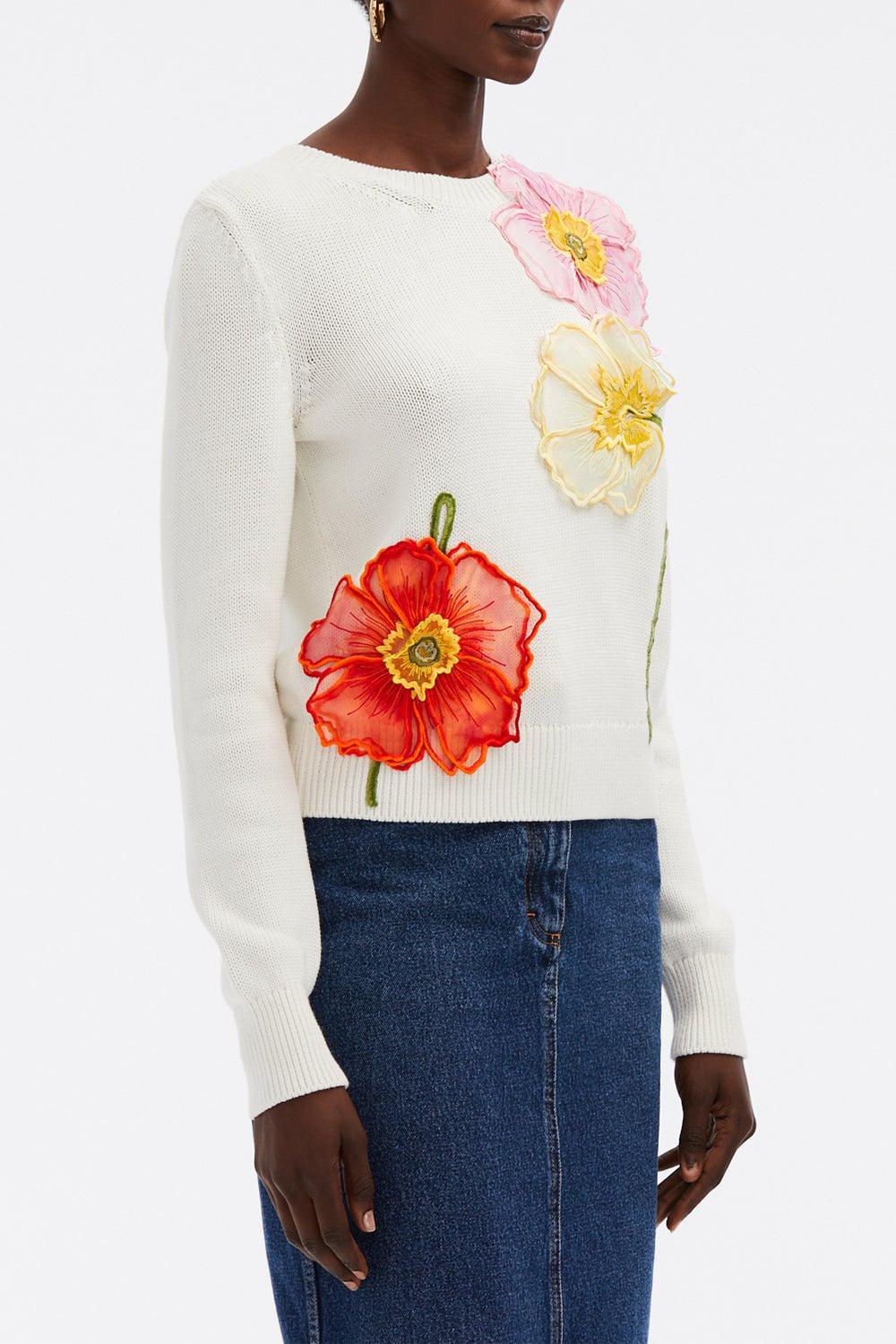 OSCAR DE LA RENTA-Painted Poppies Embroidered Jumper-