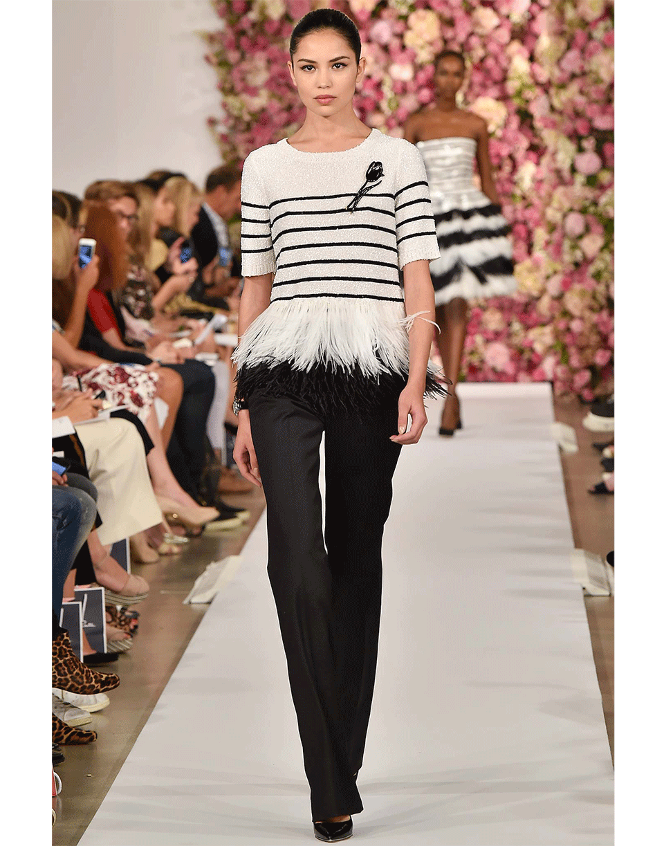 OSCAR DE LA RENTA-Sequin Stripe Feathered Pullover-