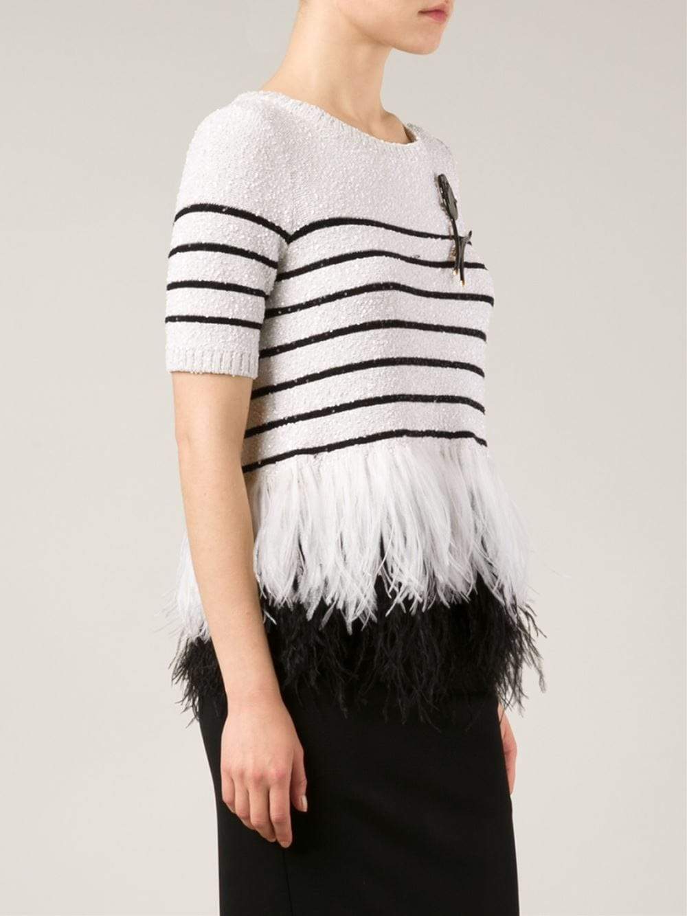 OSCAR DE LA RENTA-Sequin Stripe Feathered Pullover-