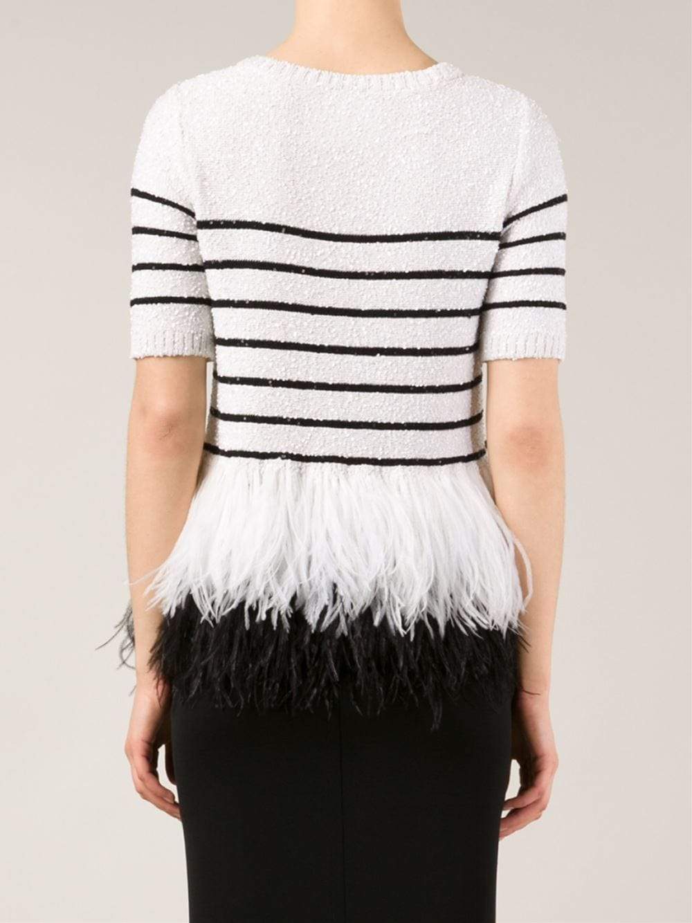 OSCAR DE LA RENTA-Sequin Stripe Feathered Pullover-