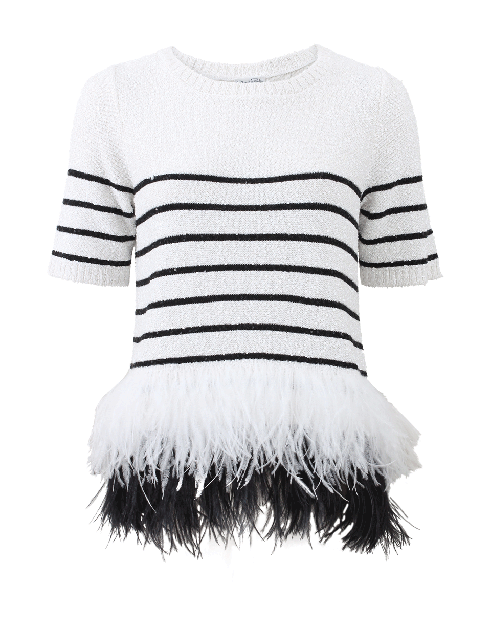 OSCAR DE LA RENTA-Sequin Stripe Feathered Pullover-