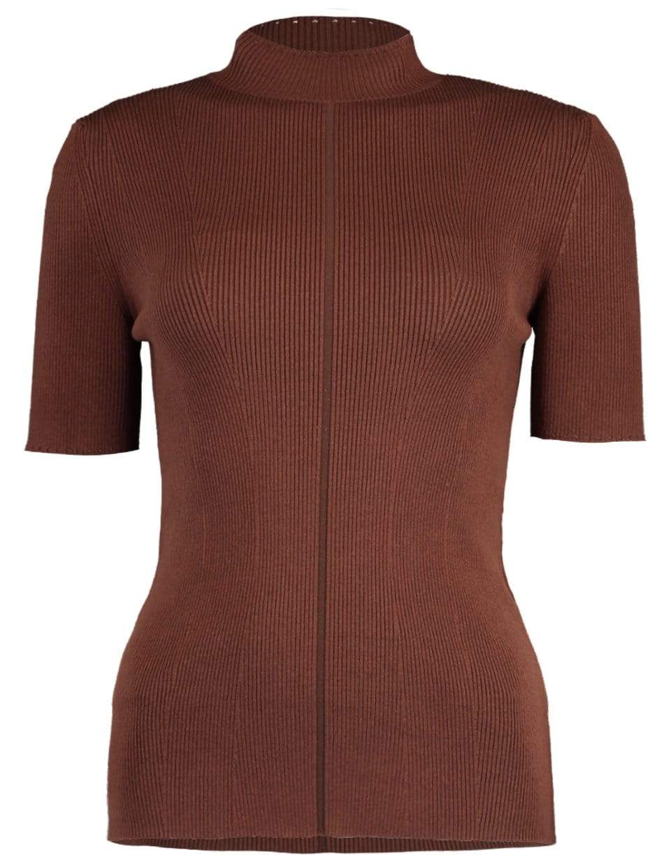 OSCAR DE LA RENTA-Short Sleeve Mockneck Top-