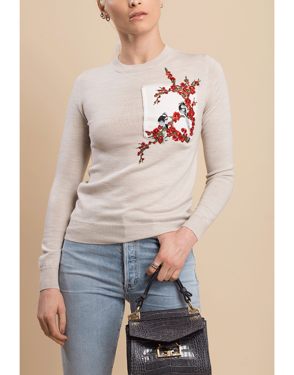 OSCAR DE LA RENTA-Embroidered Crewneck Pullover-ECRU