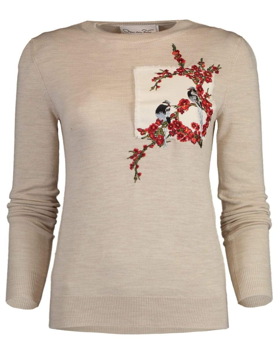 OSCAR DE LA RENTA-Embroidered Crewneck Pullover-ECRU