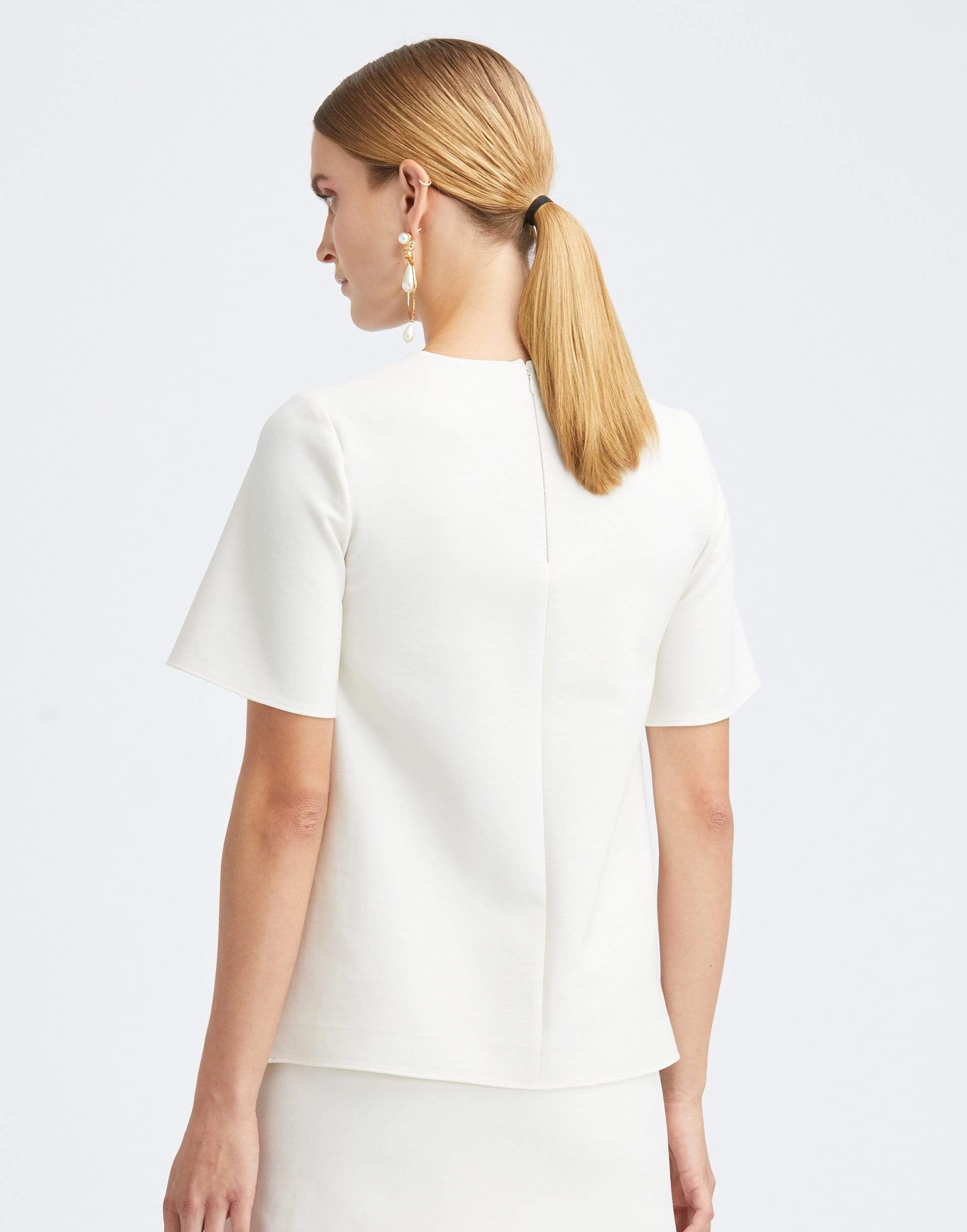 OSCAR DE LA RENTA-Ivory Crewneck Embroidered Top-