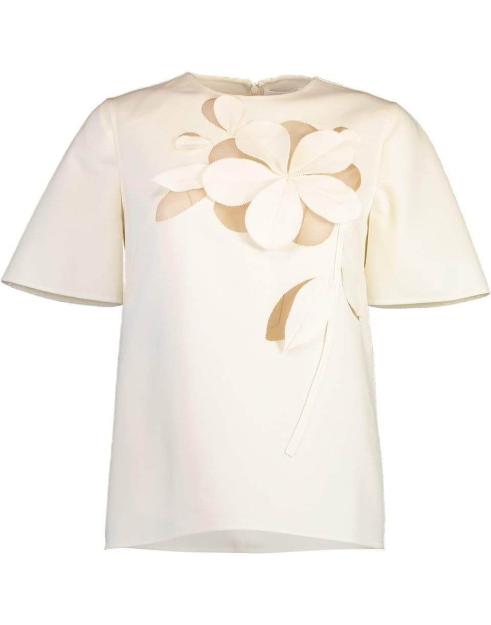OSCAR DE LA RENTA-Ivory Crewneck Embroidered Top-