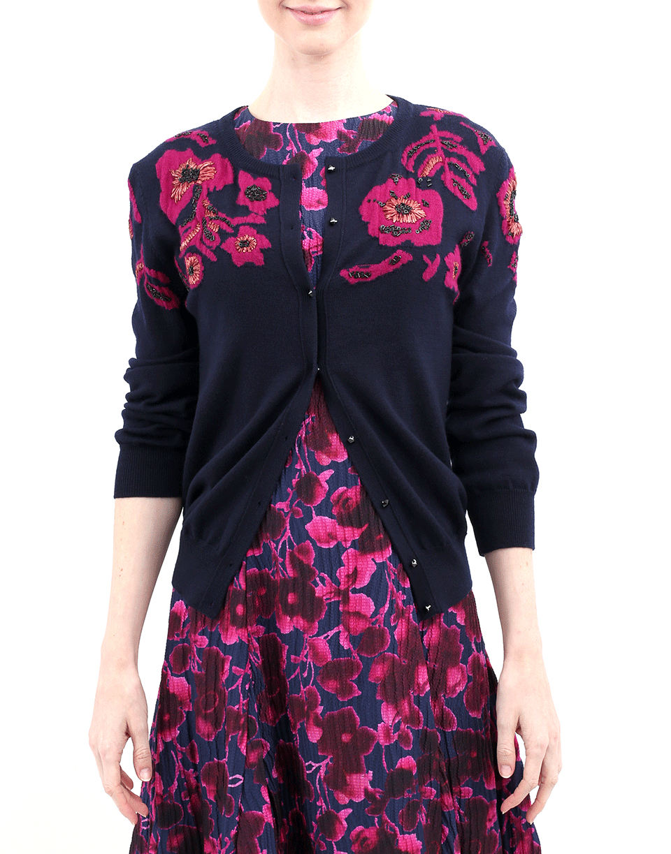 OSCAR DE LA RENTA-Cropped Floral Cardigan-
