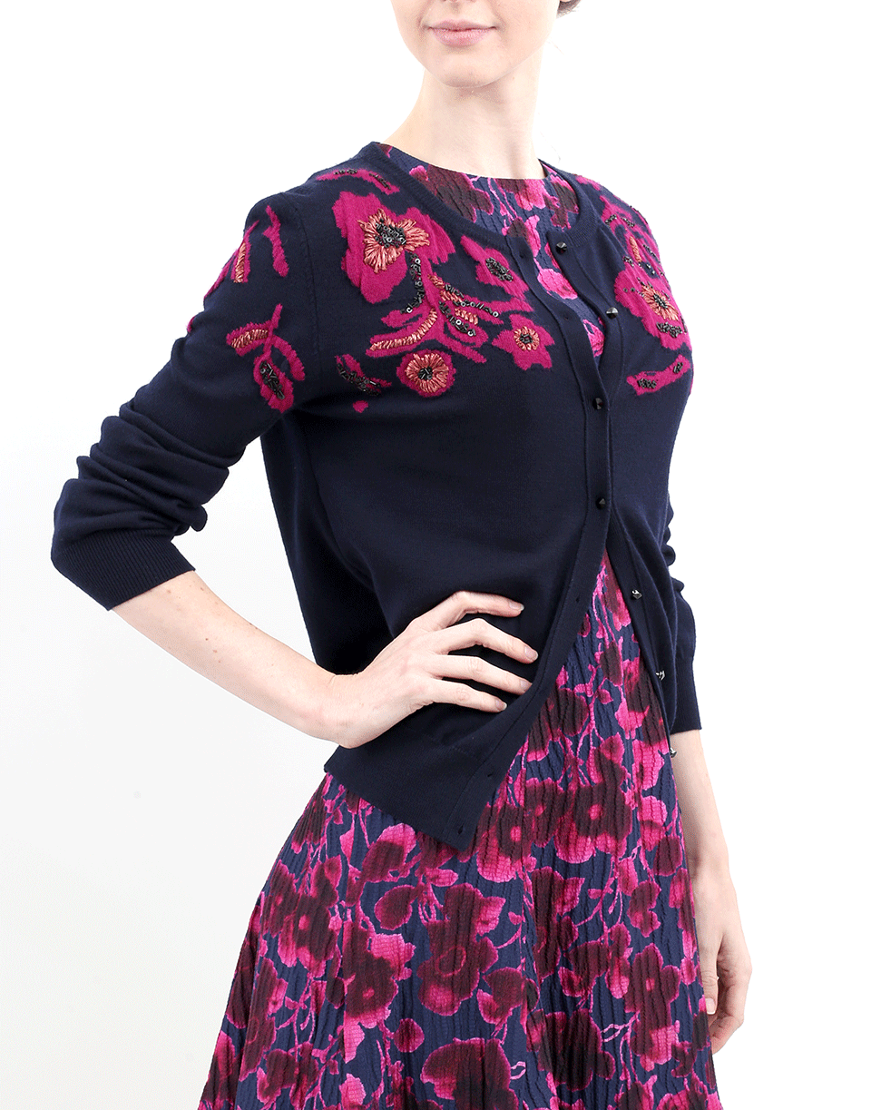 OSCAR DE LA RENTA-Cropped Floral Cardigan-