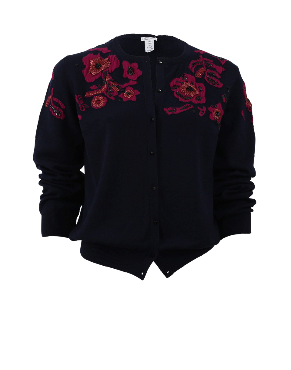 OSCAR DE LA RENTA-Cropped Floral Cardigan-