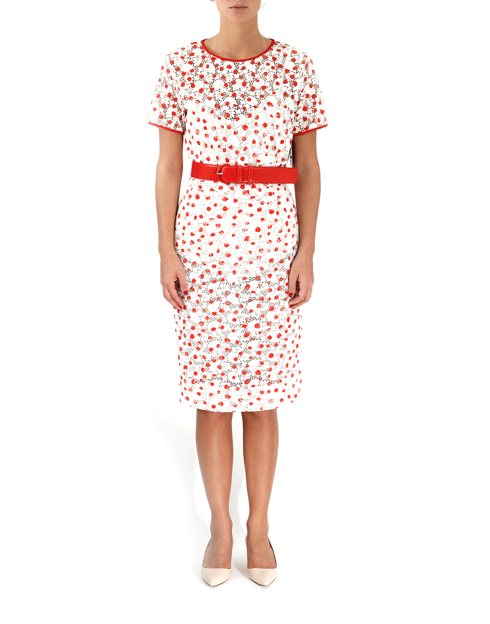 OSCAR DE LA RENTA-Scattered Dot Guipure Lace Top-VERMILLION