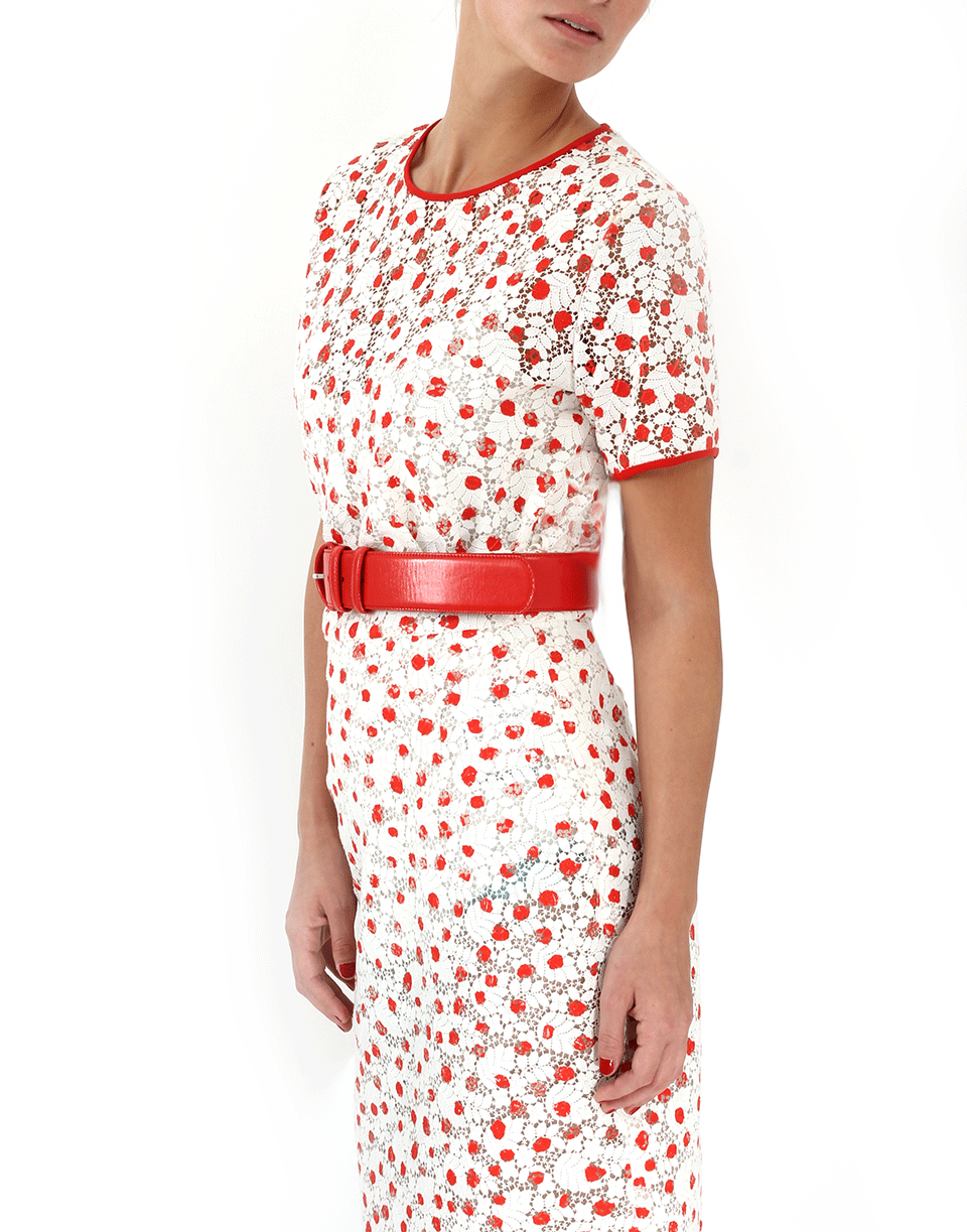 OSCAR DE LA RENTA-Scattered Dot Guipure Lace Top-VERMILLION