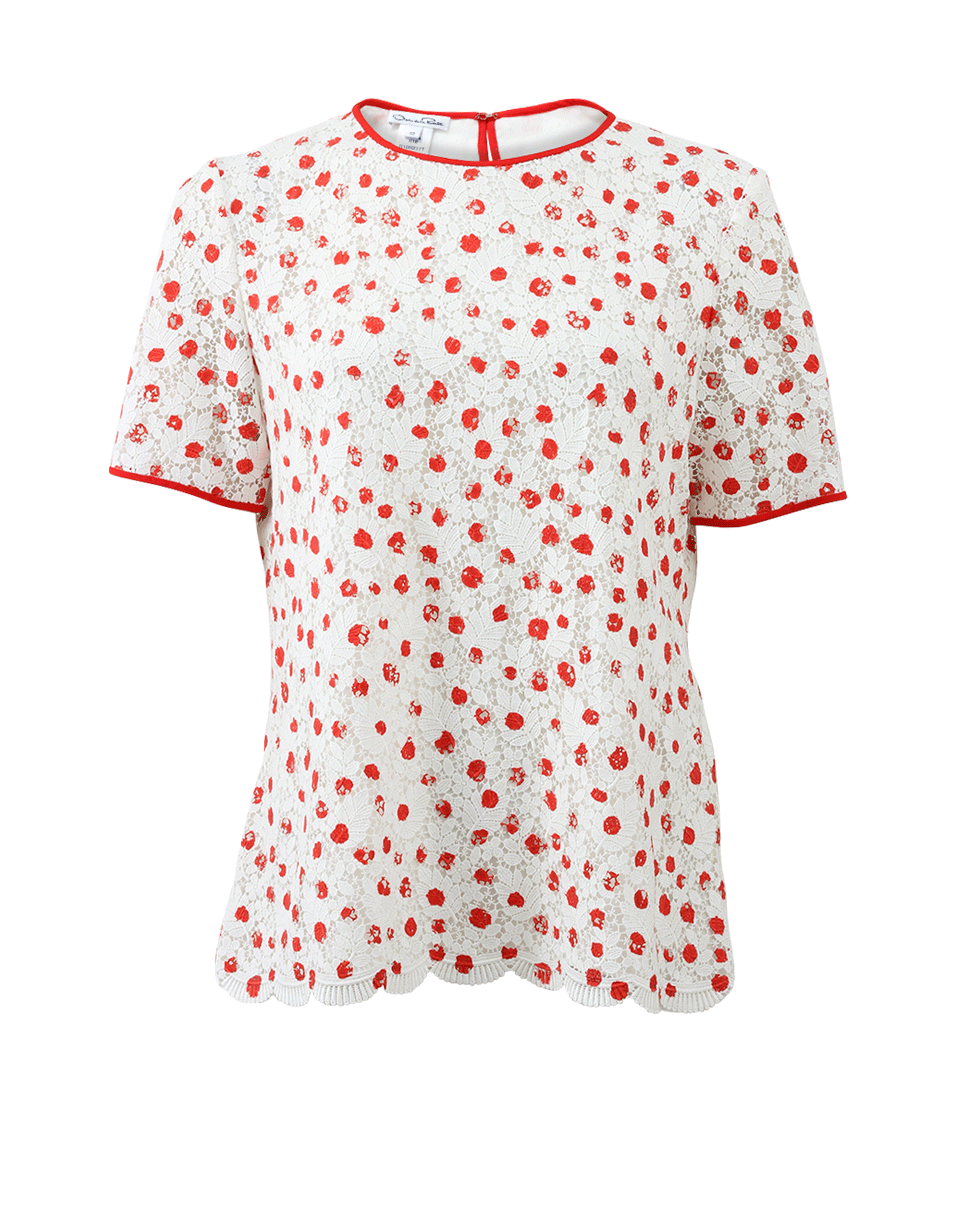 OSCAR DE LA RENTA-Scattered Dot Guipure Lace Top-VERMILLION