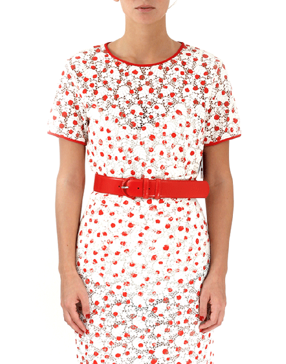 OSCAR DE LA RENTA-Lace Scalloped Top-VERMILLN