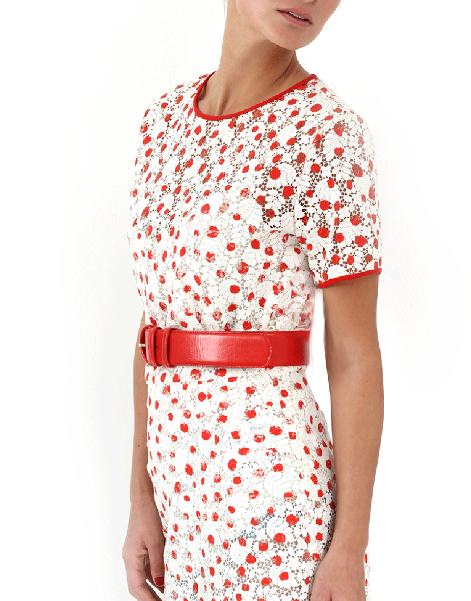 OSCAR DE LA RENTA-Lace Scalloped Top-VERMILLN