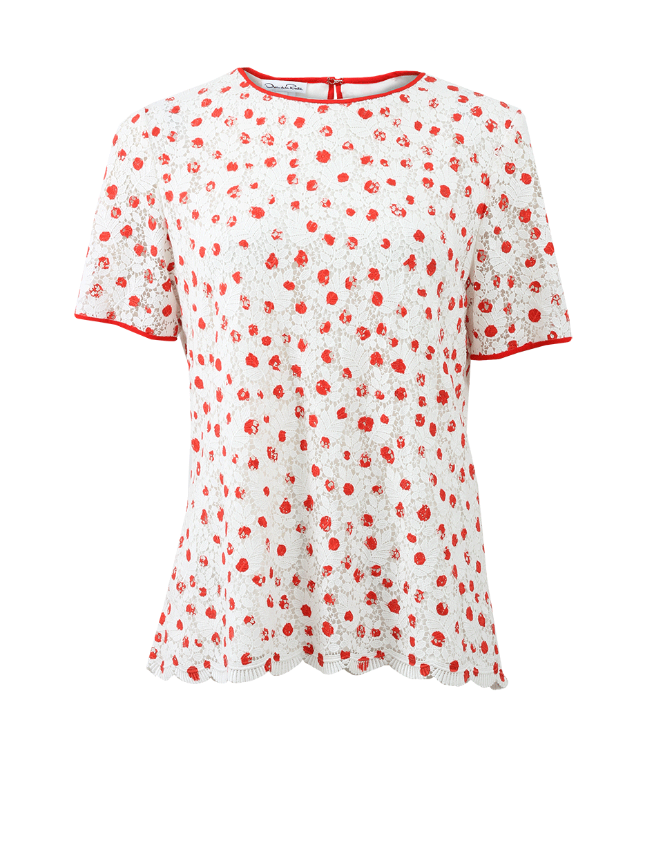 OSCAR DE LA RENTA-Lace Scalloped Top-VERMILLN