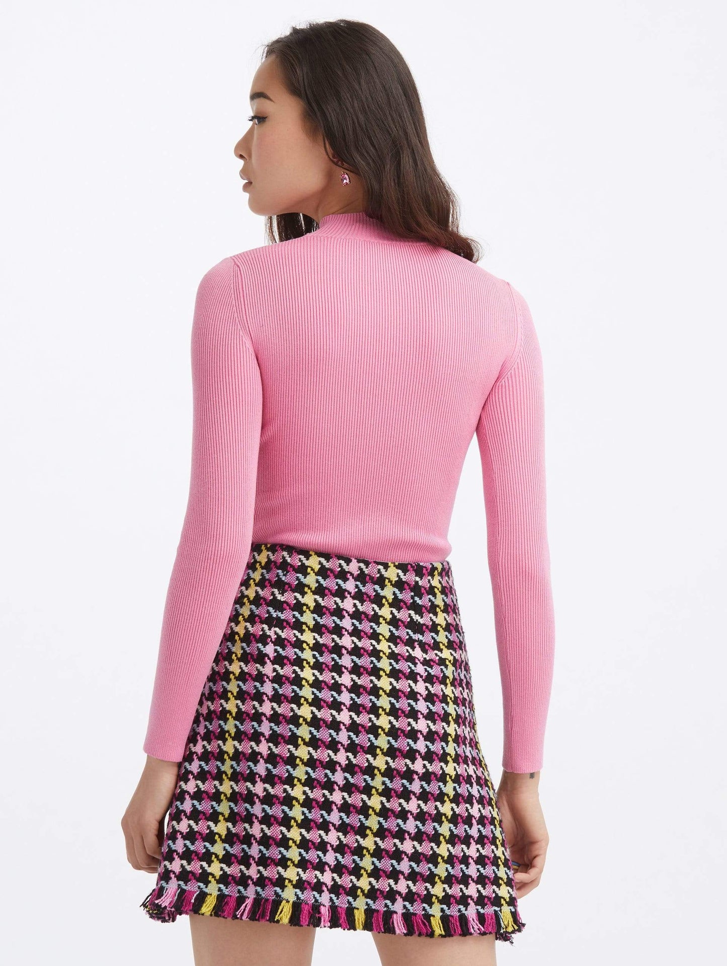 OSCAR DE LA RENTA-Mock Neck Long Sleeve Silk Pullover-