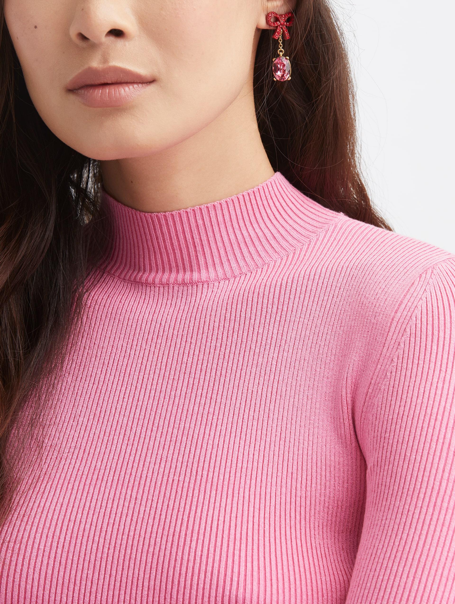 OSCAR DE LA RENTA-Mock Neck Long Sleeve Silk Pullover-