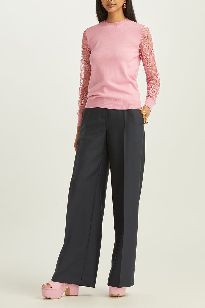 OSCAR DE LA RENTA-Lace Sleeve Pullover-