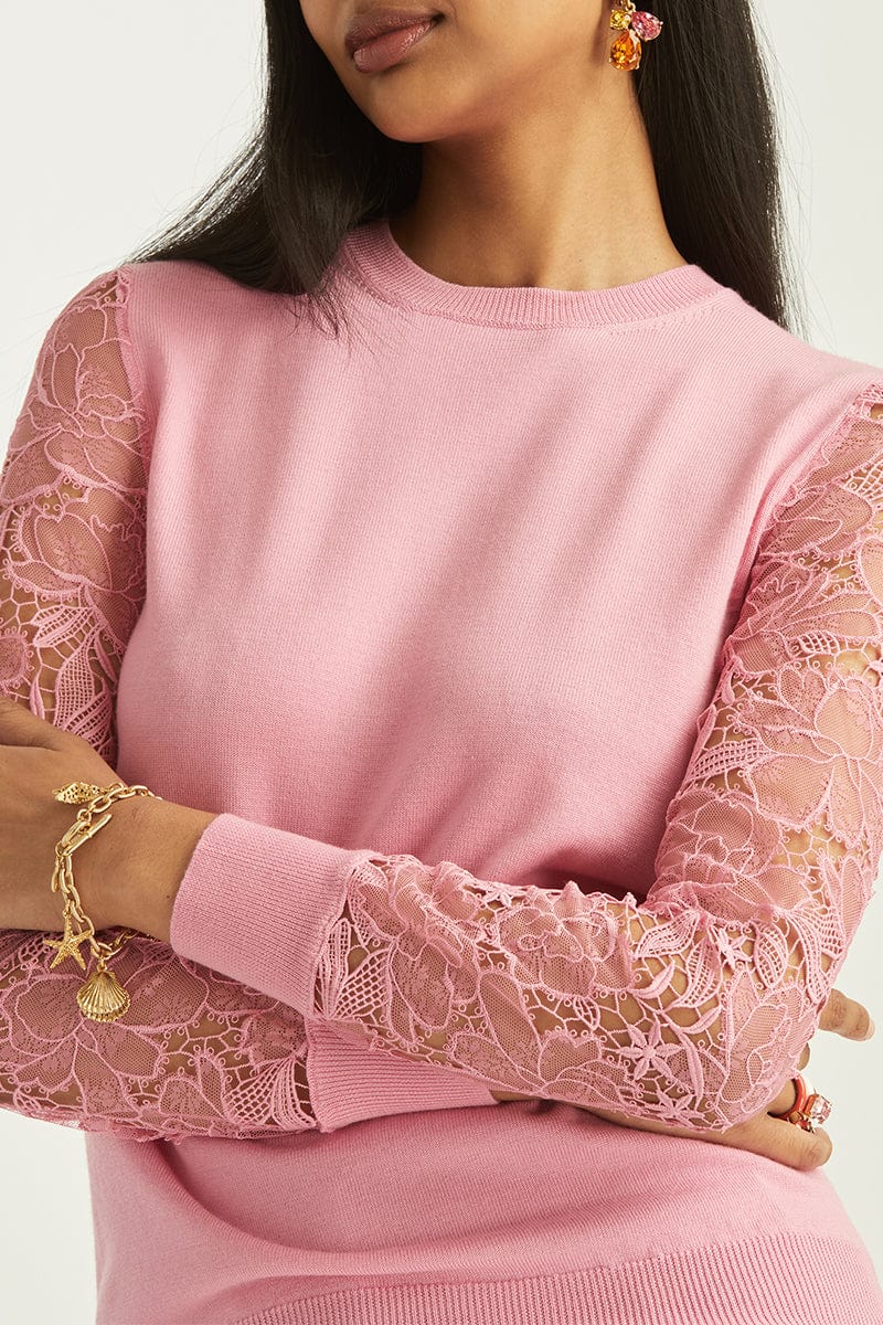 OSCAR DE LA RENTA-Lace Sleeve Pullover-