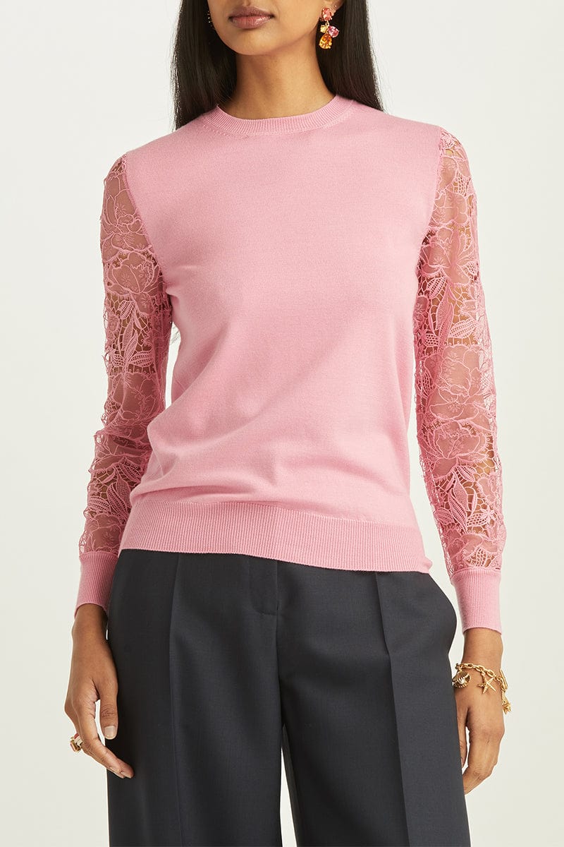 OSCAR DE LA RENTA-Lace Sleeve Pullover-
