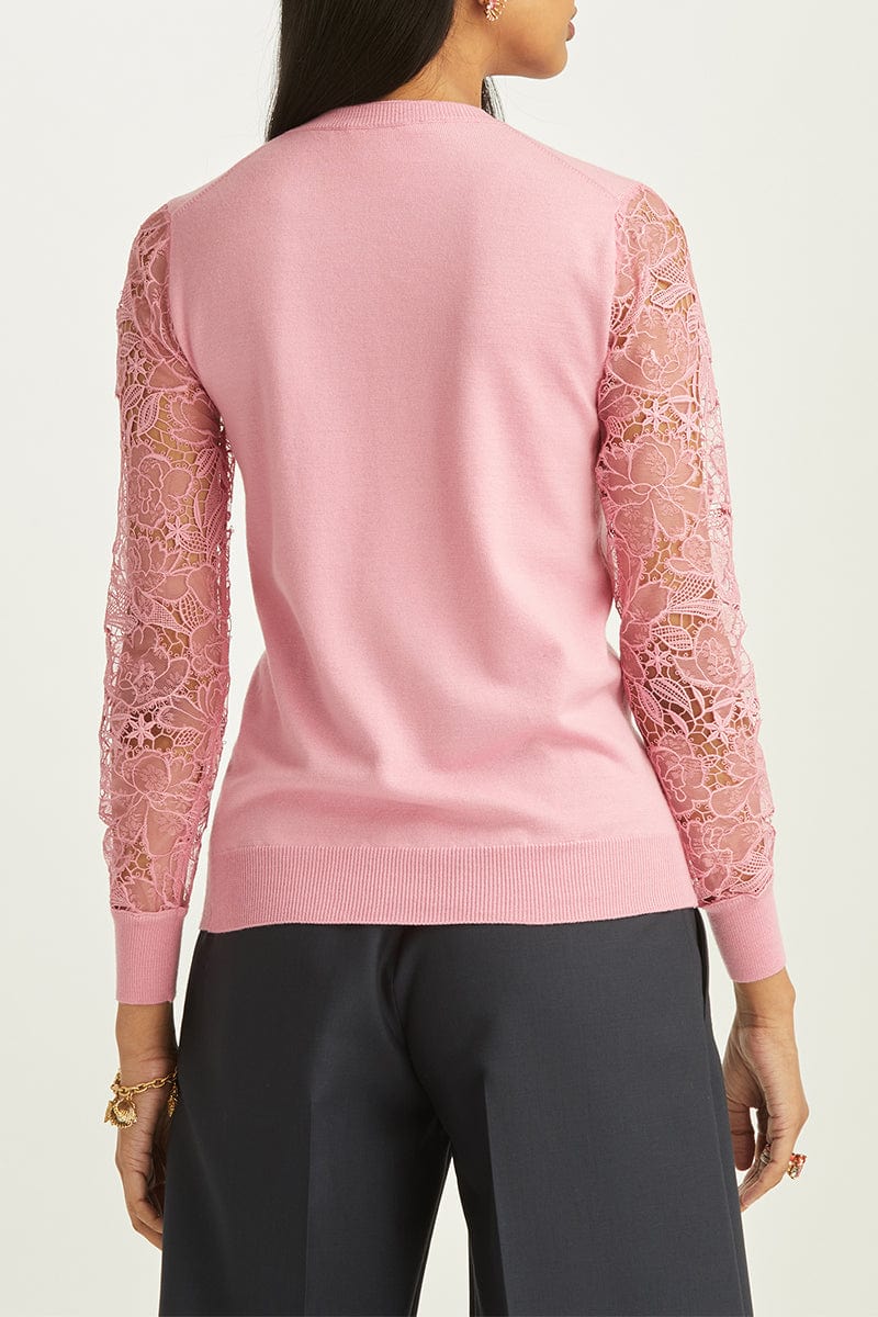 OSCAR DE LA RENTA-Lace Sleeve Pullover-