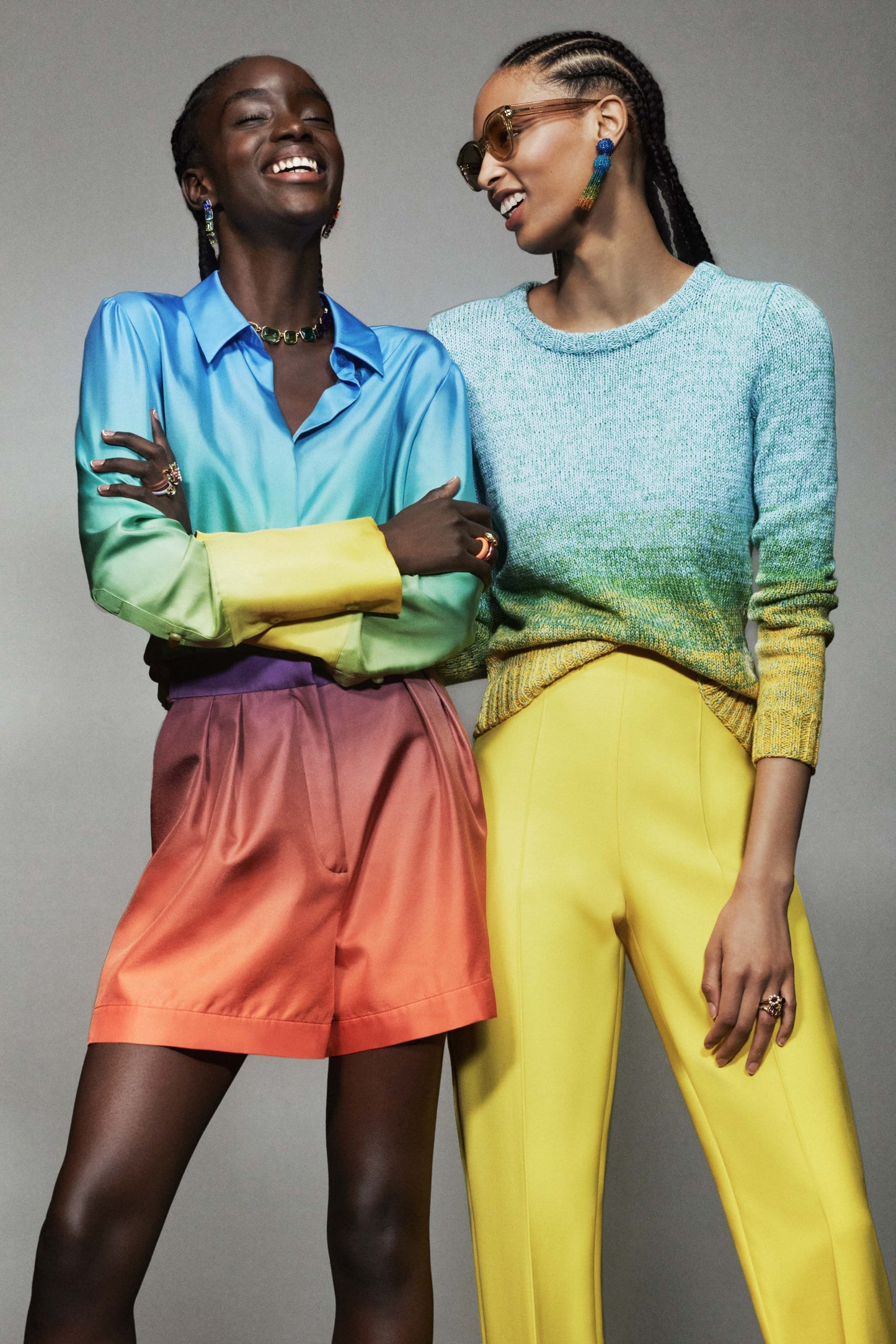 OSCAR DE LA RENTA-Long Sleeve Jewel Neck Ombre Pullover-