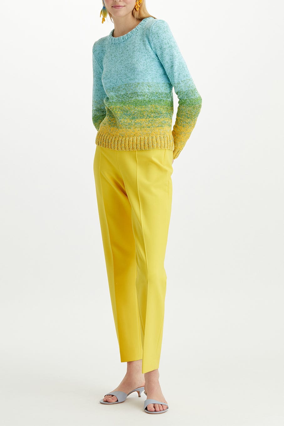OSCAR DE LA RENTA-Long Sleeve Jewel Neck Ombre Pullover-