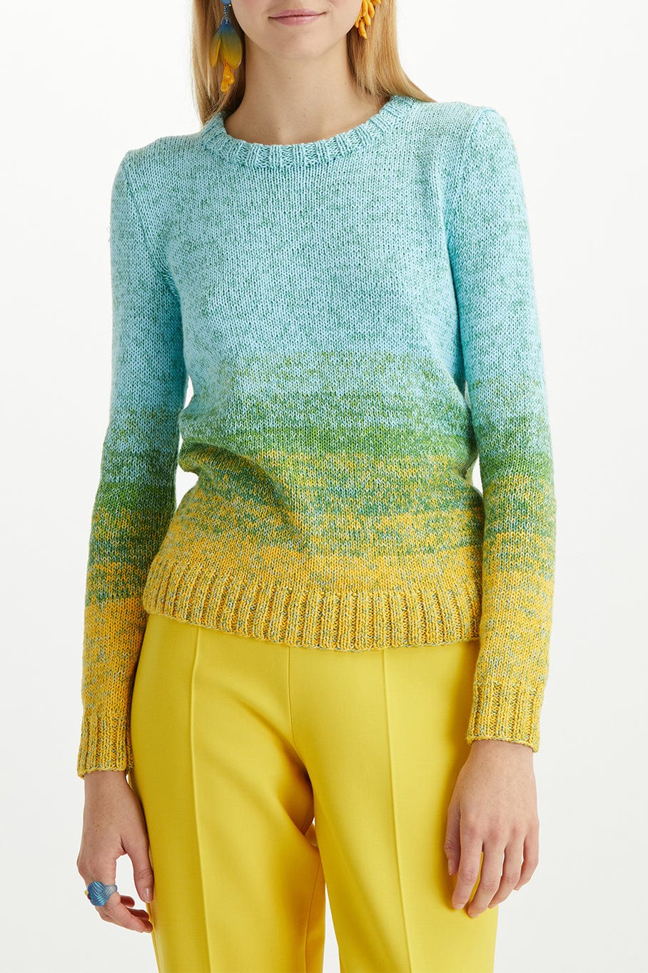 OSCAR DE LA RENTA-Long Sleeve Jewel Neck Ombre Pullover-