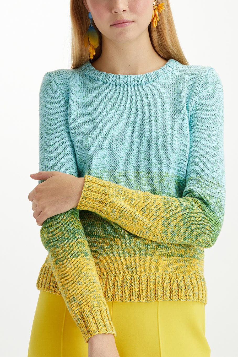 OSCAR DE LA RENTA-Long Sleeve Jewel Neck Ombre Pullover-