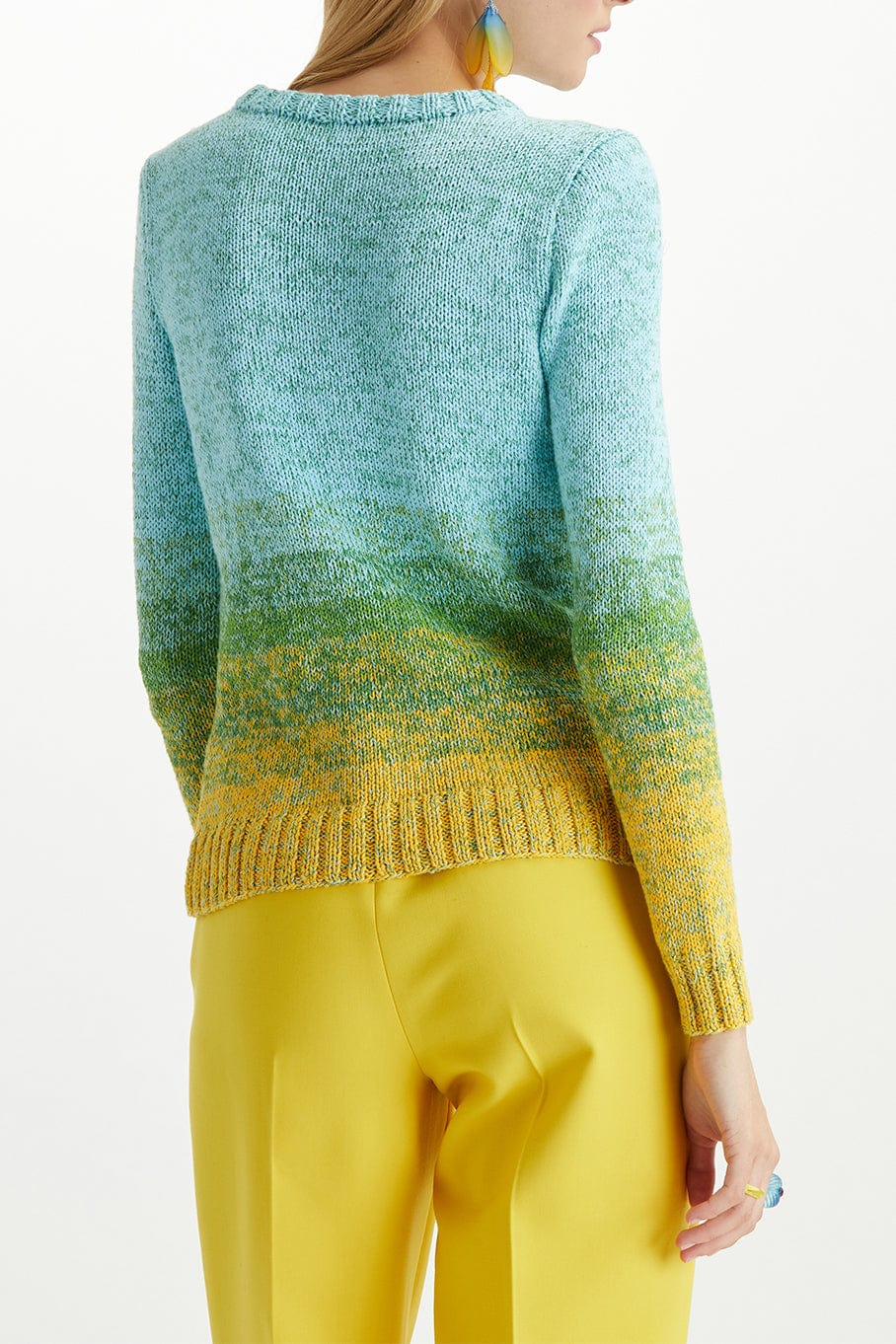 OSCAR DE LA RENTA-Long Sleeve Jewel Neck Ombre Pullover-
