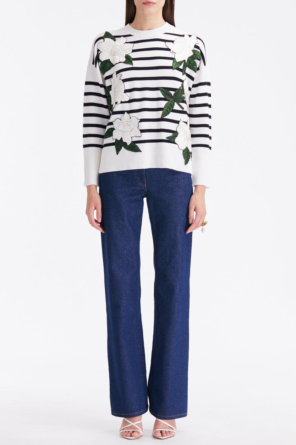 OSCAR DE LA RENTA-Gardenia Striped Threadwork Jumper-