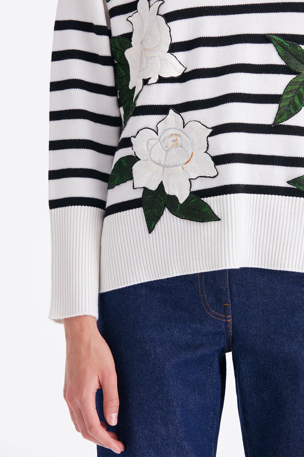 OSCAR DE LA RENTA-Gardenia Striped Threadwork Jumper-