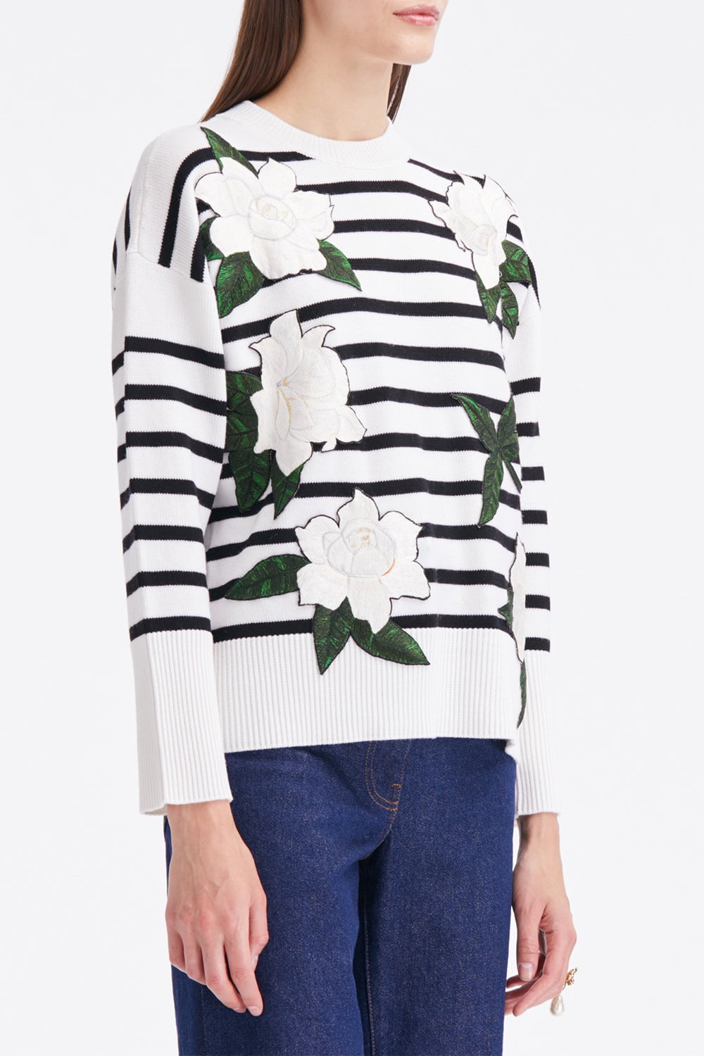 OSCAR DE LA RENTA-Gardenia Striped Threadwork Jumper-