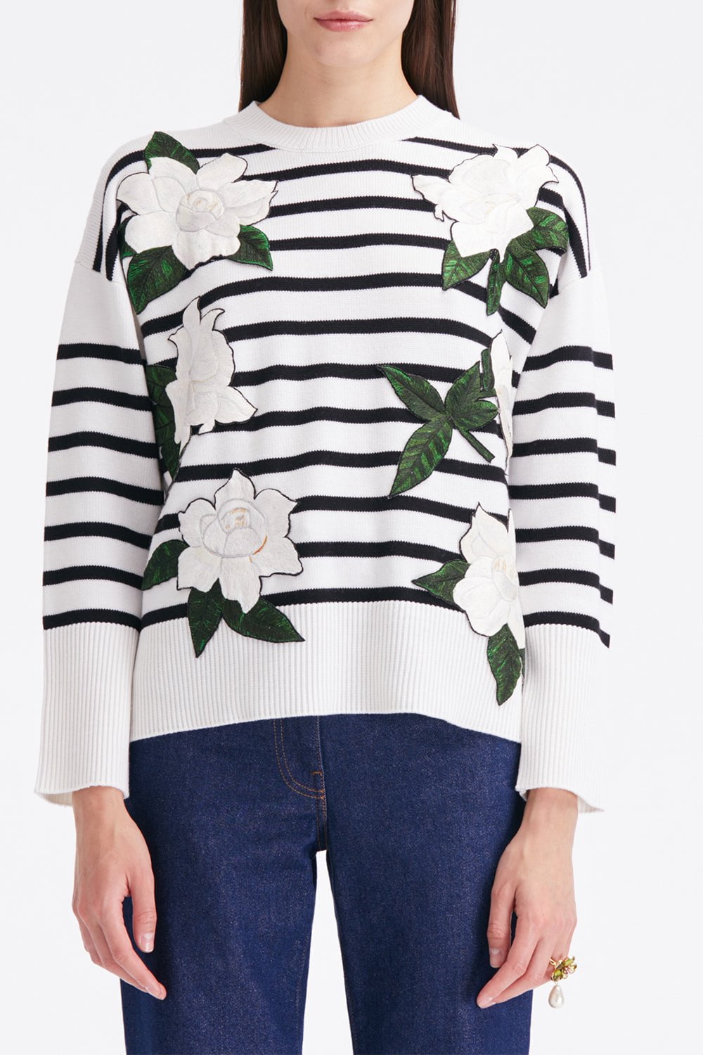 OSCAR DE LA RENTA-Gardenia Striped Threadwork Jumper-