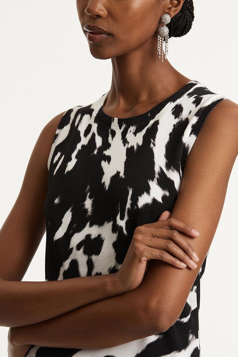 Cow Inset Tank-BLACK/IVORY-XS-CLOTHINGTOPTANK-OSCAR DE LA RENTA