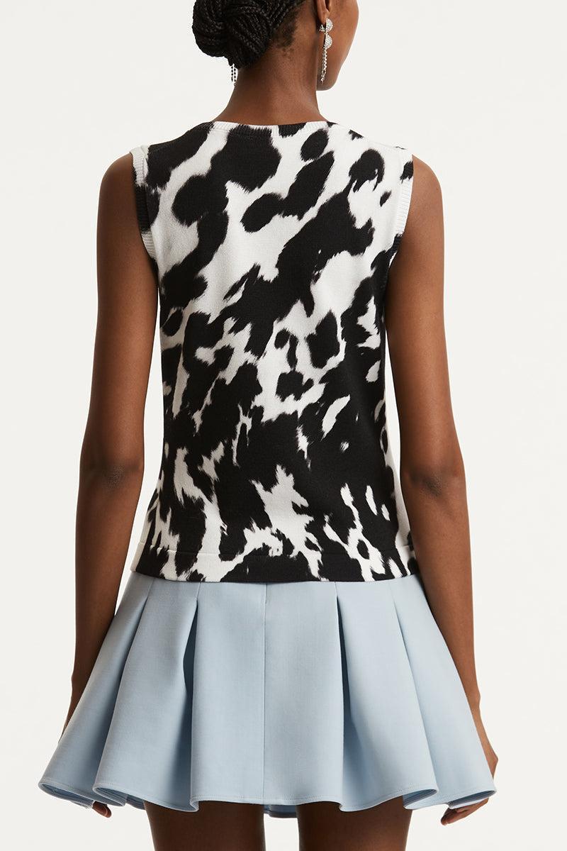 Cow Inset Tank-BLACK/IVORY-XS-CLOTHINGTOPTANK-OSCAR DE LA RENTA