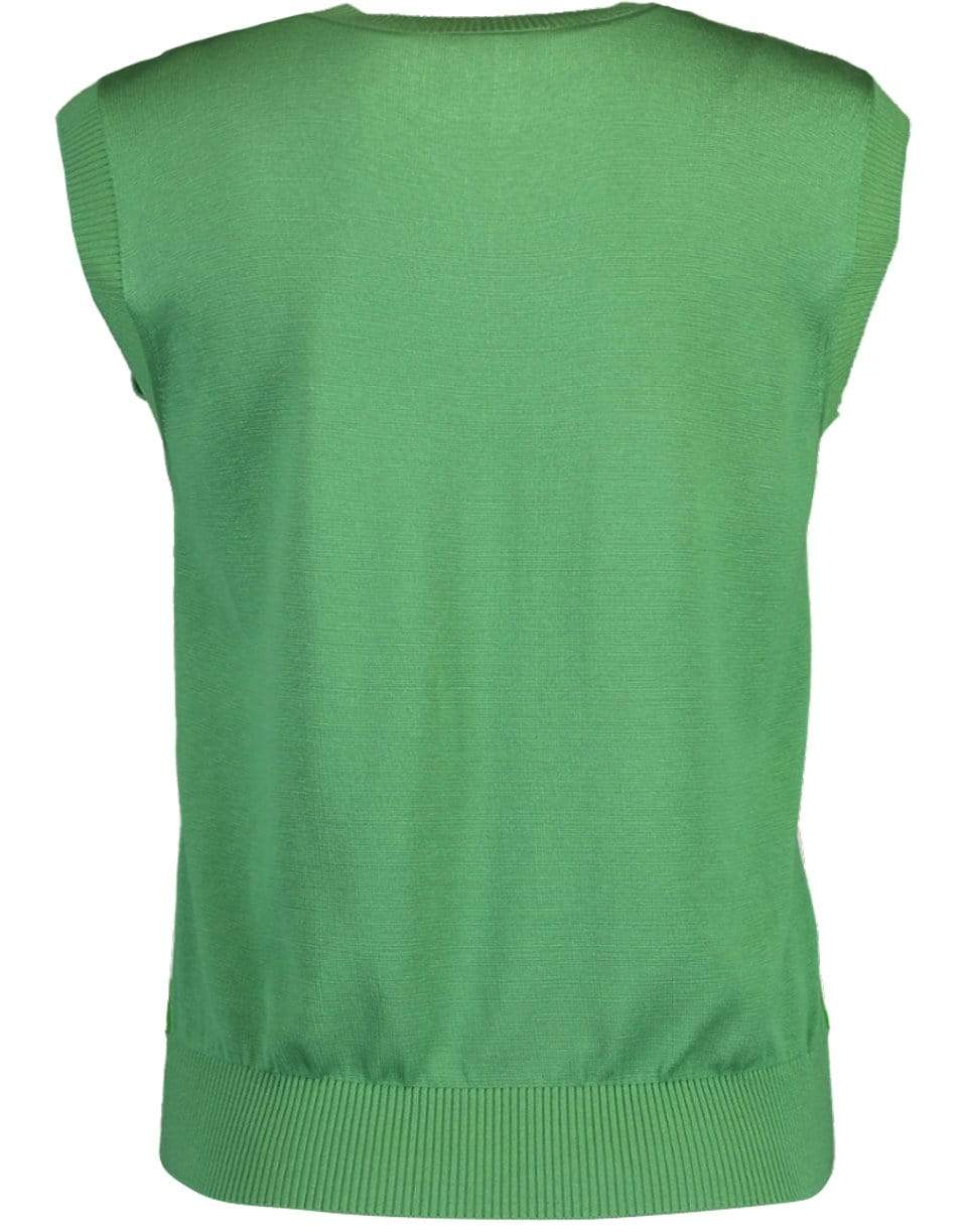 OSCAR DE LA RENTA-Kelly Green Palm Print Sleeveless Crewneck Top-