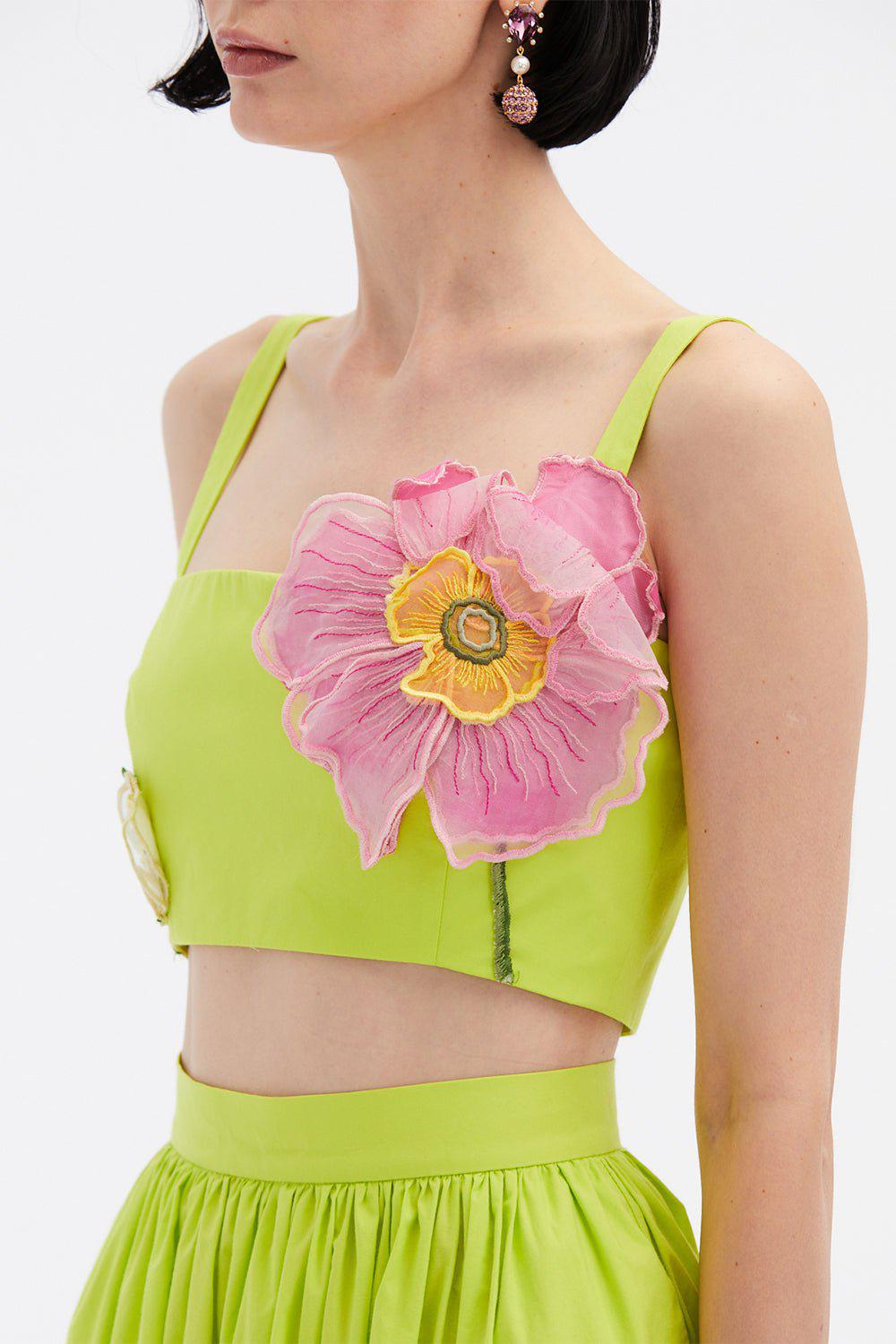 OSCAR DE LA RENTA-Oversized Floral Crop Tank-