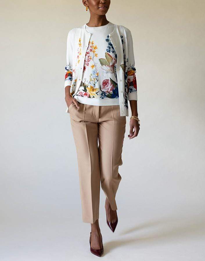 OSCAR DE LA RENTA-Sleeveless Floral Print Shell Top-