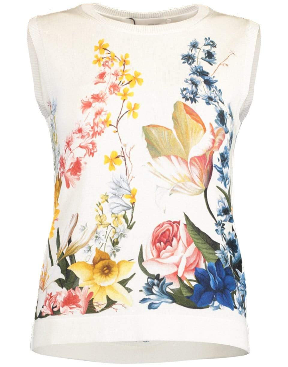 OSCAR DE LA RENTA-Sleeveless Floral Print Shell Top-