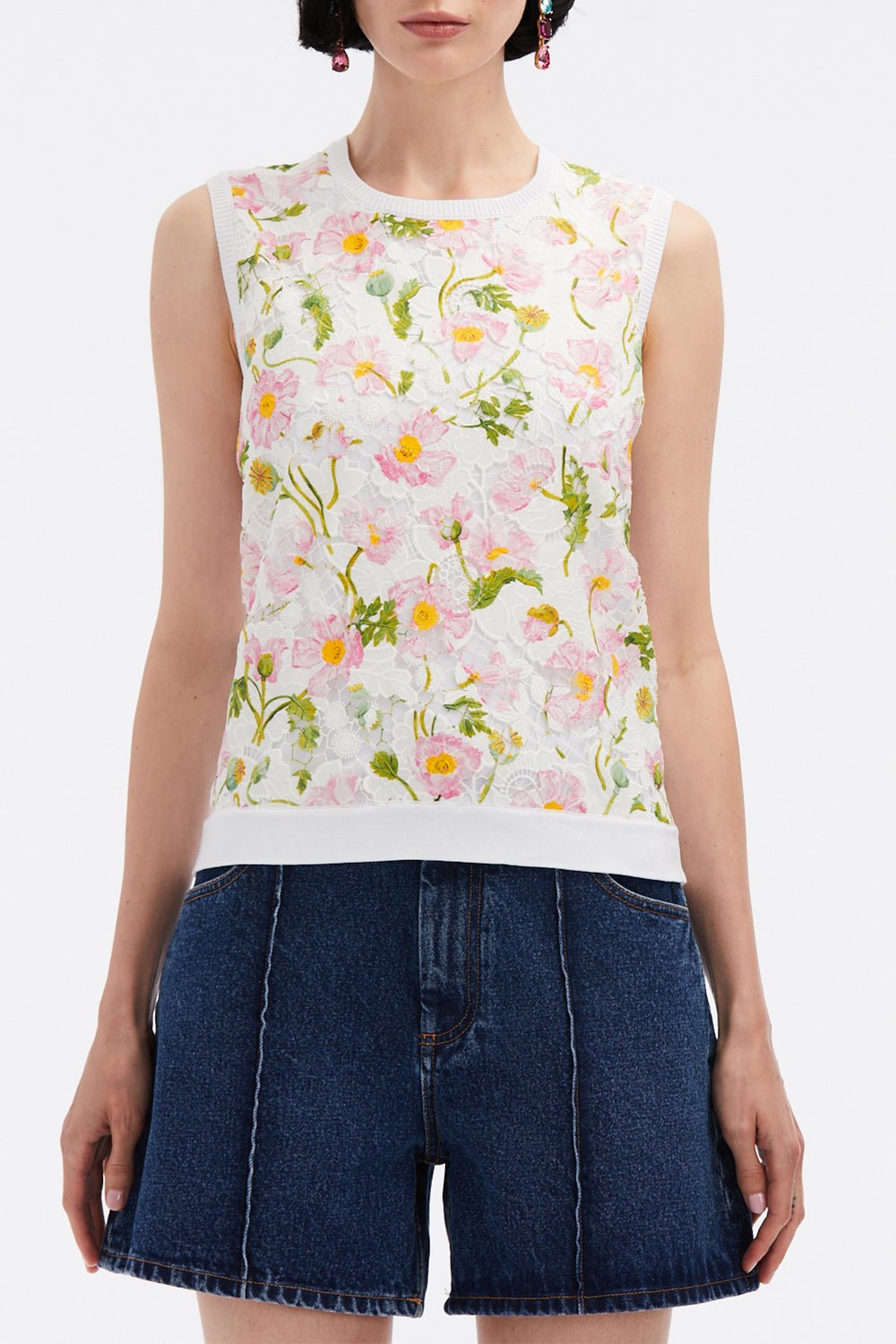 OSCAR DE LA RENTA-Mixed Botanical Inset Tank-