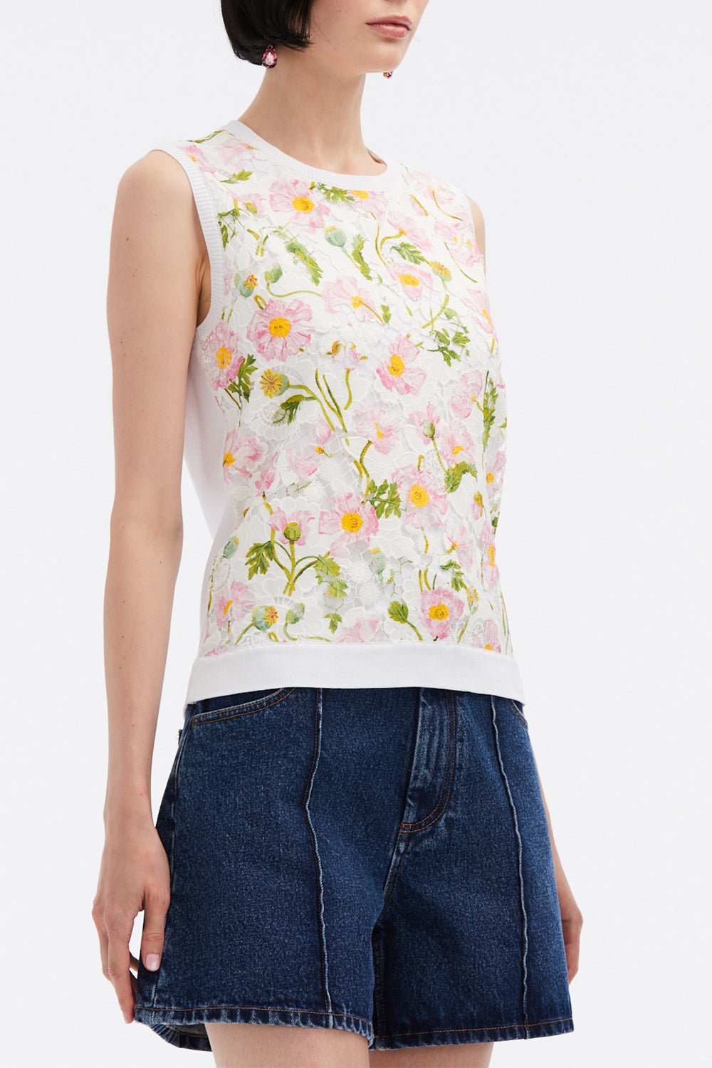 OSCAR DE LA RENTA-Mixed Botanical Inset Tank-