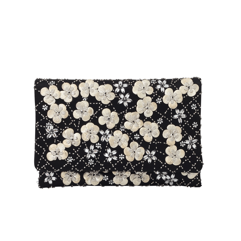 OSCAR DE LA RENTA-Embroidered Petite Evening Bag-BLACK